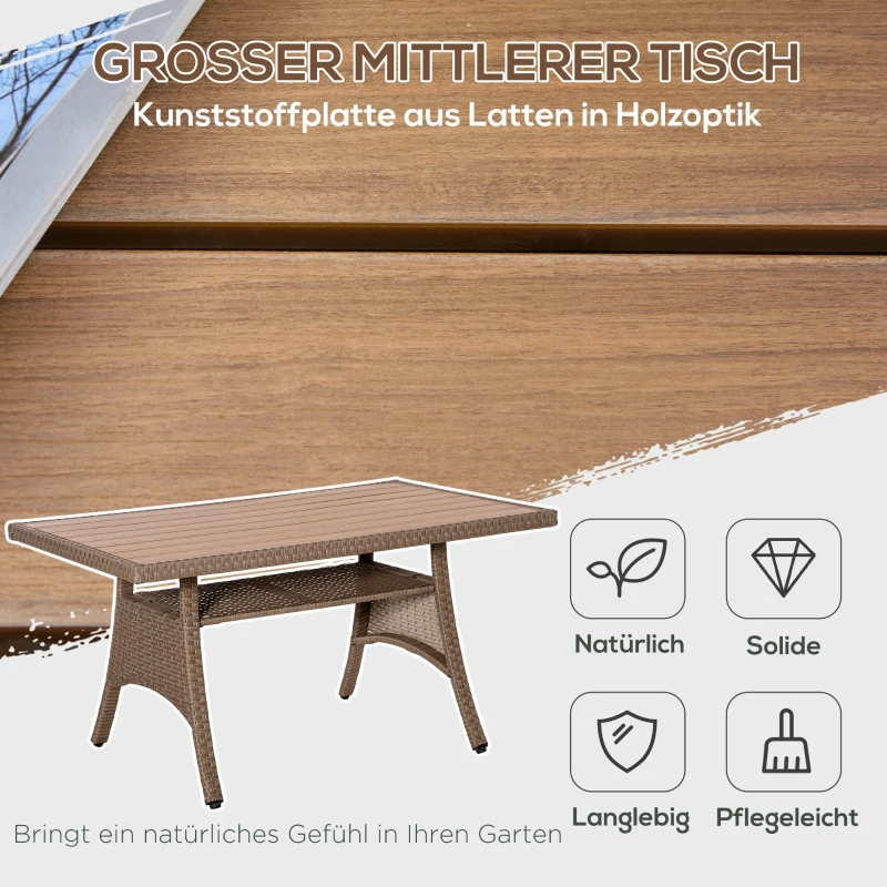 Outsunny 6-delig poly rotan bankstel voor tuin en terras incl. kussens, weerbestendig, bijzettafel, loungemeubel, bruin + kaki + blauw