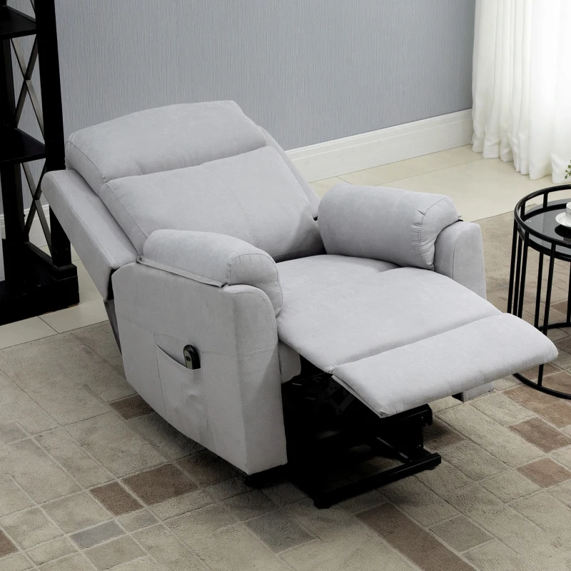 HOMCOM elektrische sta-stoel fauteuil met opstahulp voor senioren relaxfauteuil TV-fauteuil met slaapfunctie en opstahulp TV-fauteuil ligfunctie linnen touch grijs 83 x 89 x 102 cm