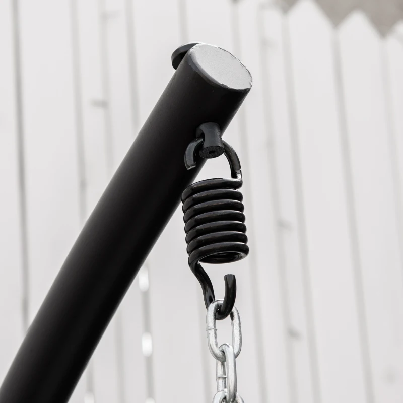 Outsunny hangstoel hangmand met frame hangende schommel hangstoel met kussenmand opvouwbaar metaal zwart + crème wit 101 x 101 x 188 cm