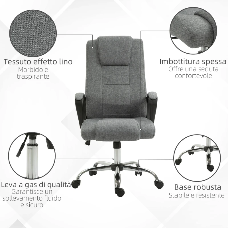 Vinsetto Sedia da Ufficio Presidenziale Ergonomica Basculante e Imbottita con Altezza e Inclinazione Regolabile, 62 x 76 x 110-119cm