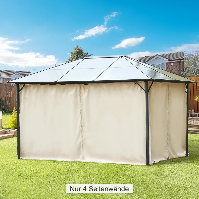 Outsunny 4 zijpanelen voor 3x4 m tuinhuisje met haken zijpanelen voor tuinhuisje partytent polyester beige 352 x 205 cm