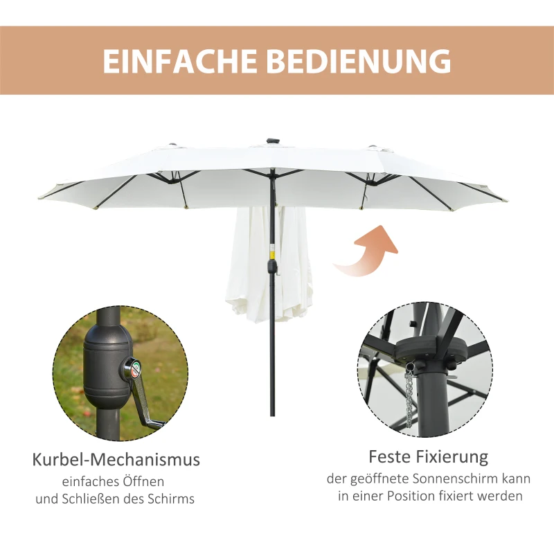 Outsunny parasol met LED zonne-energie 4,5 m dubbele parasol tuinparasol marktparasol terrasparasol ovaal zwart en crème wit