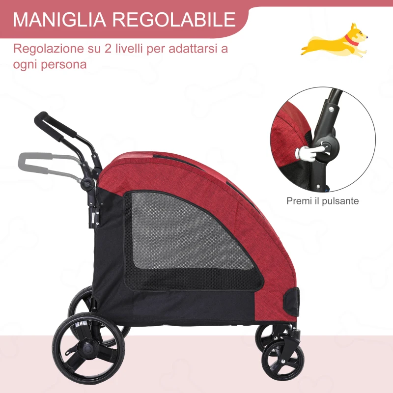 PawHut Passeggino per Cani di Taglia Medio-Grande Rosso