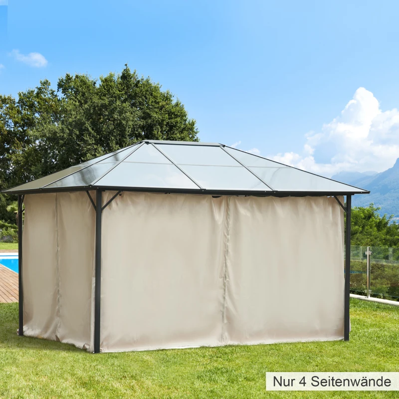 Outsunny 4 zijpanelen voor 3x4 m tuinhuisje met haken zijpanelen voor tuinhuisje partytent polyester beige 352 x 205 cm