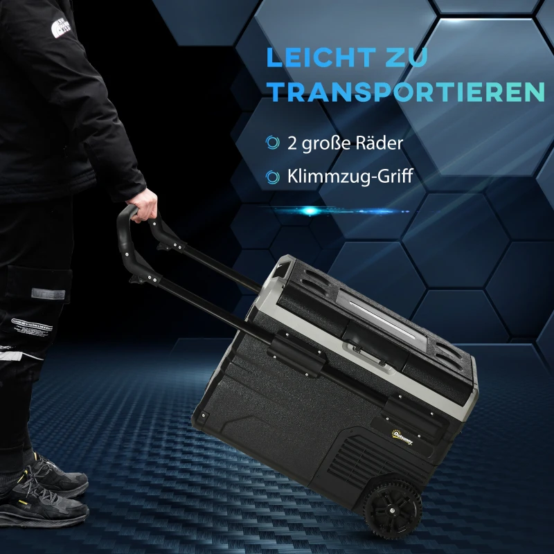 Outsunny koelbox auto 40L met LED verlichting compressor auto koelkast met handgrepen transportwielen kofferbak camper travel 12/24V DC en 110-240V AC grijs + zwart
