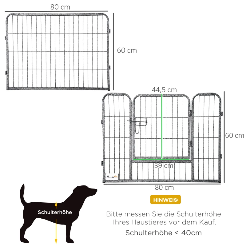 PawHut puppyren buiten 16 segmenten 60 cm hoog Pet Box Puppy Gate Hek Kinderbox Box Hond Behuizing Outdoor Grid Puppy Aanpasbaar met 2 Deuren Staal Grijs(m-3)