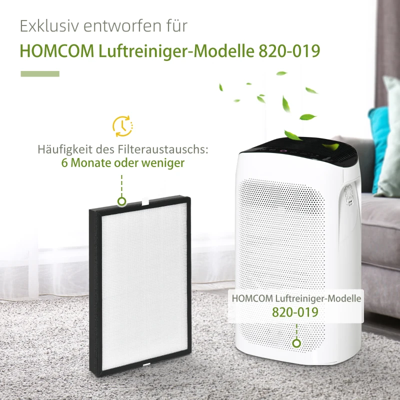 HOMCOM vervangingsfilter voor luchtreiniger H13 HEPA-filter actieve koolfilter wit + zwart 39 x 27 x 4,5 cm
