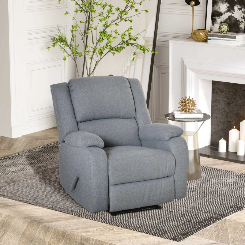 HOMCOM relaxfauteuil met ligfunctie TV fauteuil TV fauteuil fauteuil met zijvak Linnenachtig polyester Grijs 90 x 96 x 98 cm