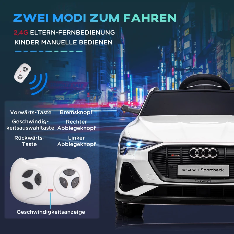 HOMCOM kindervoertuig elektrische auto 3 snelheden auto speelgoed elektrische kinderauto met afstandsbediening banden muziek (MP3/USB/TF) voor kinderen vanaf 3 jaar kunststof metaal wit(m-6)