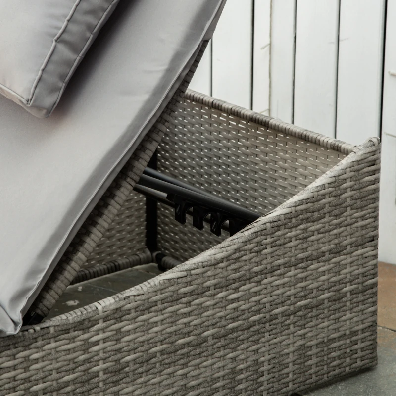 Outsunny ligbed 2-in-1 poly rotan ligbed rotan ligbed tuinmeubel ligbed met stoffering 5 niveaus verstelbaar opvouwbaar lichtgrijs 200 x 60 x 40 cm