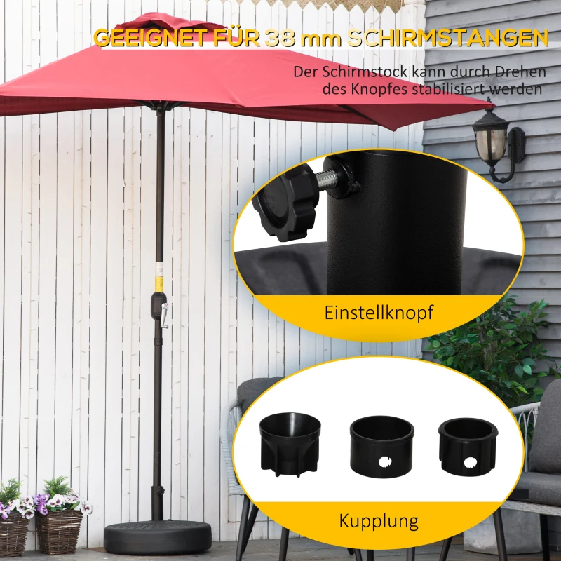 Outsunny Parasolvoet 21-26 kg Parasolstandaard voor Parasol Parasolstokken 38 mm Parasolvoet voor Tuinterras Balkon Cement Zwart Ø51 x 30H cm