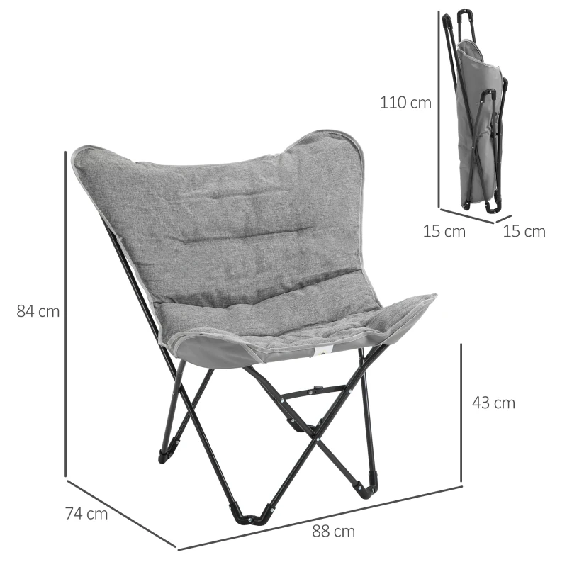 Outsunny campingstoel, draagbaar, opvouwbaar, tuinstoel, regisseursstoel, klapstoel, modern design voor outdoor picknicks, max. Belasting 120 kg Lichtgrijs 88 x 74 x 84 cm