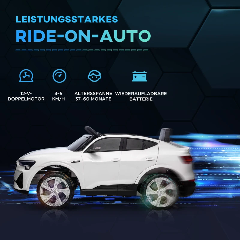 HOMCOM kindervoertuig elektrische auto 3 snelheden auto speelgoed elektrische kinderauto met afstandsbediening banden muziek (MP3/USB/TF) voor kinderen vanaf 3 jaar kunststof metaal wit(m-4)