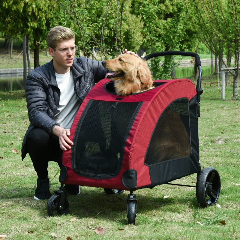 PawHut Passeggino per Cani di Taglia Medio-Grande Rosso