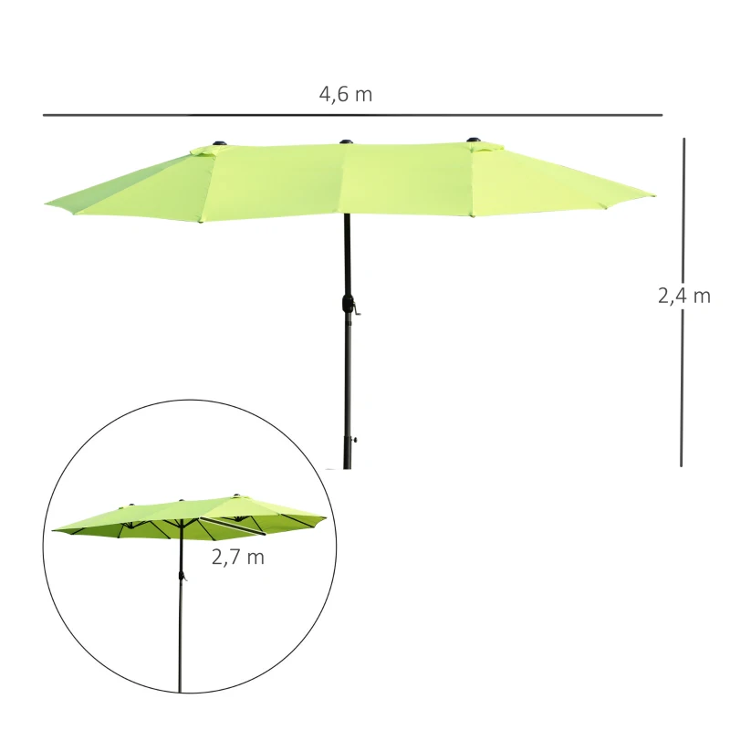 Outsunny Dubbele Parasol Tuinparasol Marktparasol Terrasparasol met Handkruk Groen Ovaal 460 x 270 x 240 cm