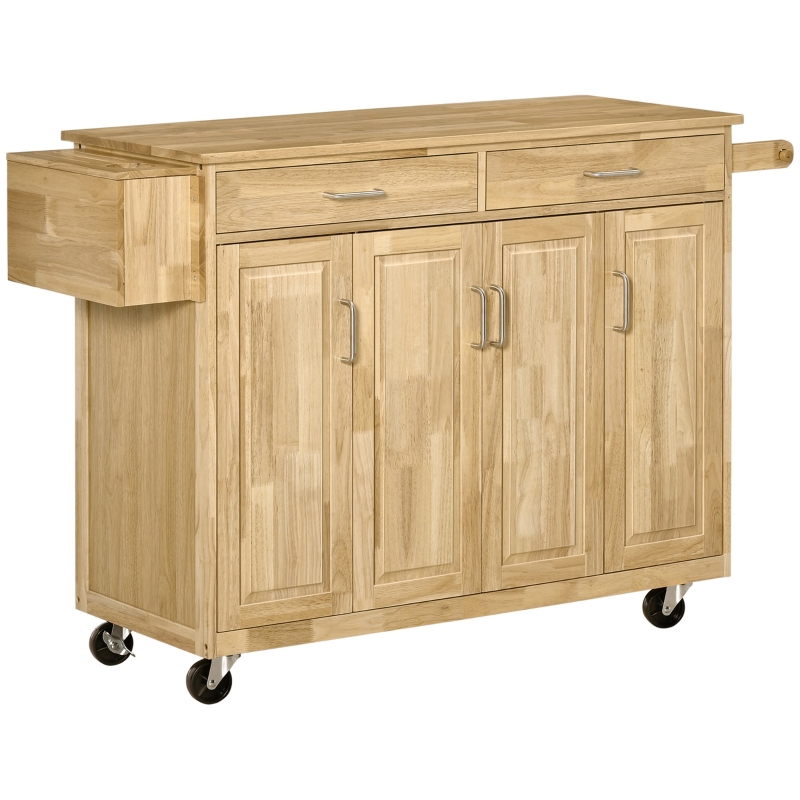 HOMCOM Carrello da Cucina in Legno con Cassetto, Armadietto e Ruote, 136x47x91,5cm