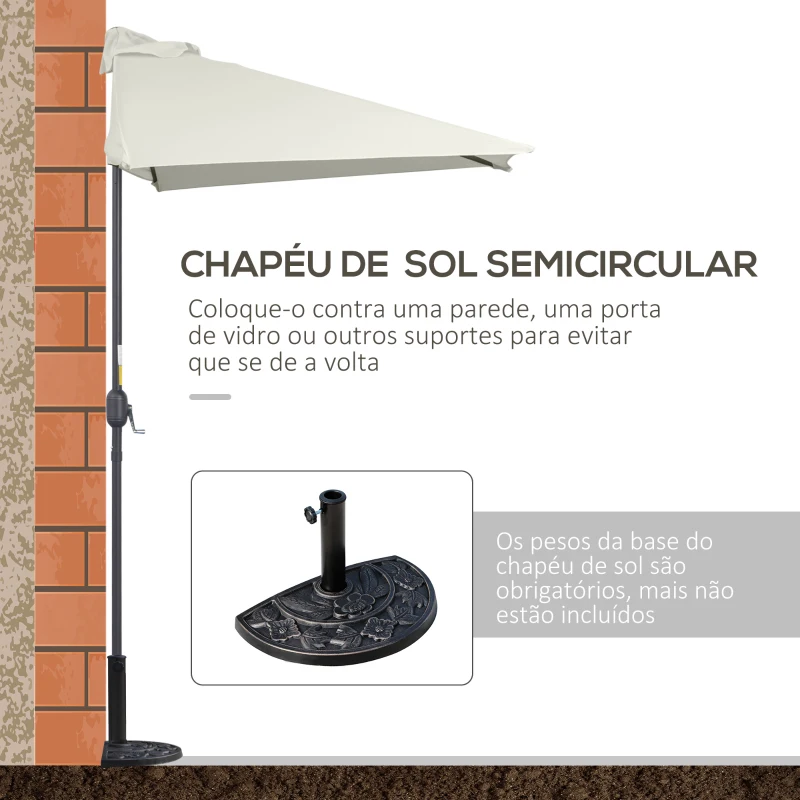 Outsunny Meio Chapéu de Sol 230x130x245 cm Chapéu de Sol para Parede Jardim com Manivela e Vara Metálica Ø38 mm Terraço Varanda Bege