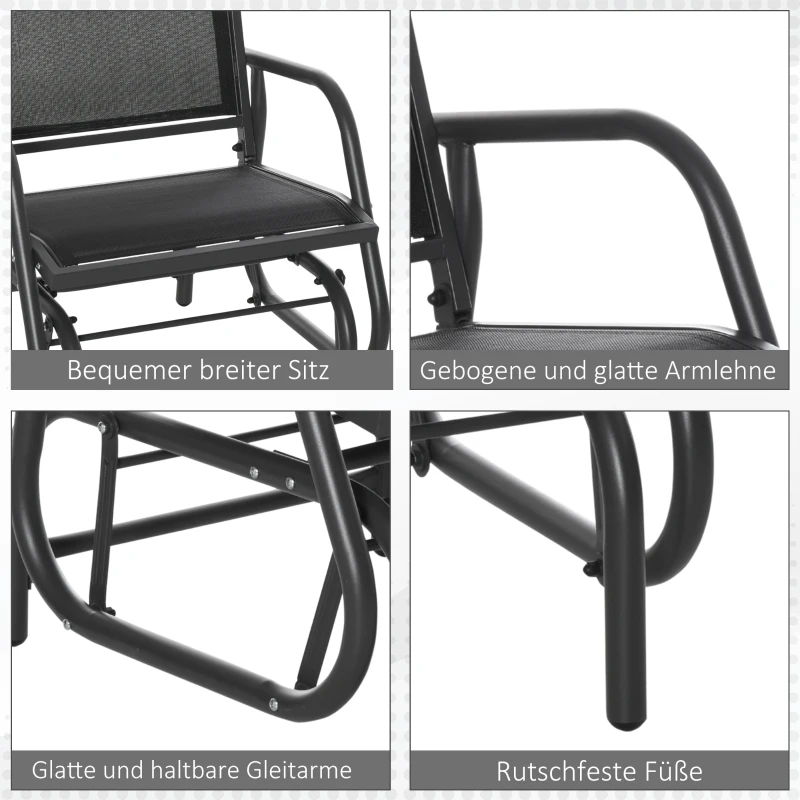 Outsunny Schommelstoel Tuin Tuinstoel Relax Stoel Tuinschommel Metalen Schommelstoel voor Terras Balkon Mesh Zwart 75 x 66 x 85 cm