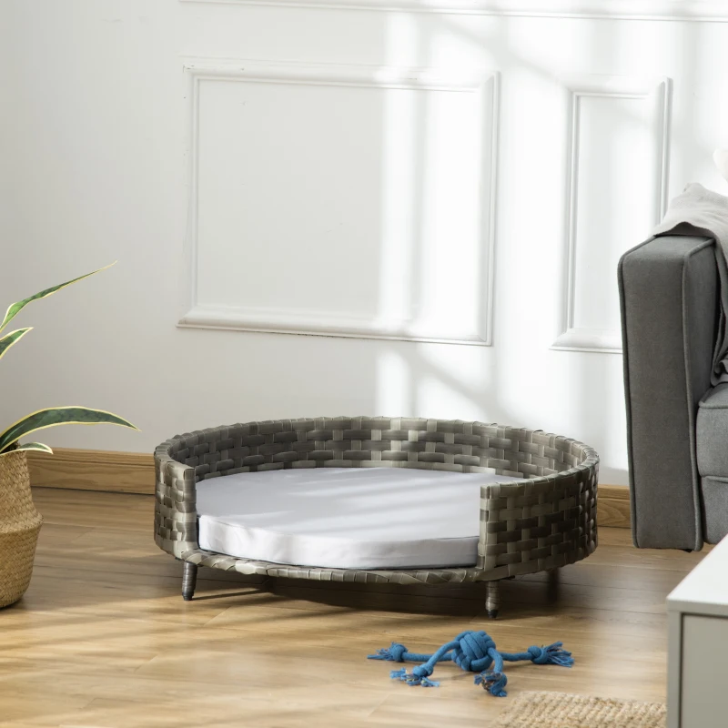 PawHut hondenmand hondensofa kattenmand met kussen kattensofa hondenmand voor middelgrote en kleine honden rotan grijs 75 x 75 x 20 cm