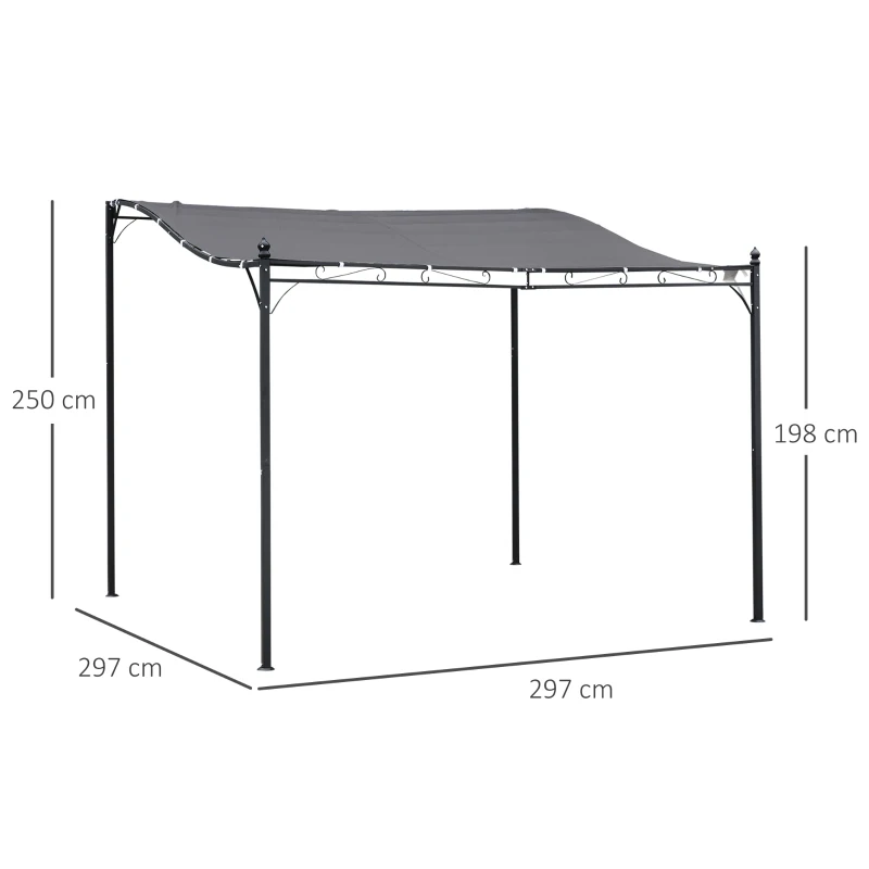 Outsunny Pergola Metaal 297x297cm Met Gebogen Dak voor Garden en Terrace voor Gezins Grijs(m-3)