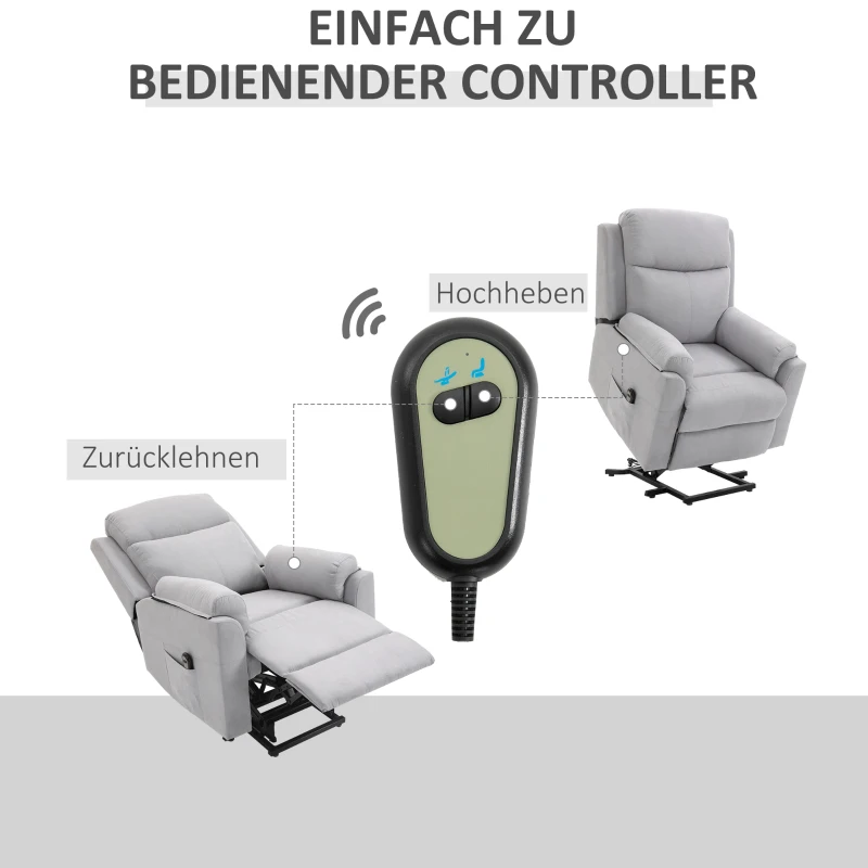 HOMCOM elektrische sta-stoel fauteuil met opstahulp voor senioren relaxfauteuil TV-fauteuil met slaapfunctie en opstahulp TV-fauteuil ligfunctie linnen touch grijs 83 x 89 x 102 cm