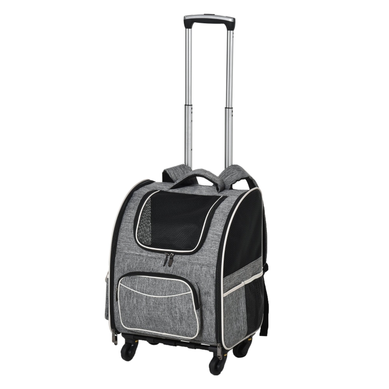 PawHut Sac de transport transporteur pour animaux 2 en 1 trolley chariot panier à roulette chariot sac à dos amovible respirable charge max. 10 kg tissu oxford gris