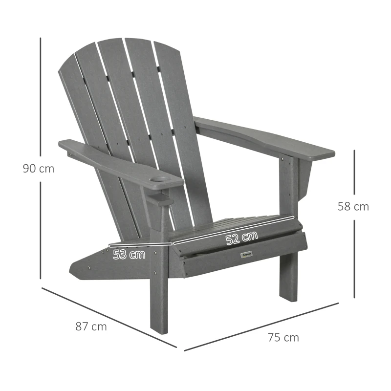Outsunny Adirondack Stoel Kunststof 75x87x90cm,met Bekerhouder, Grijs