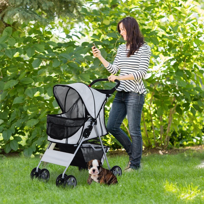 PawHut Carucior Pliabil pentru Caini 75×45×97 cm – Gri