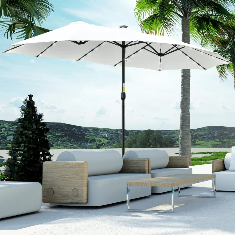 Outsunny parasol met LED zonne-energie 4,5 m dubbele parasol tuinparasol marktparasol terrasparasol ovaal zwart en crème wit