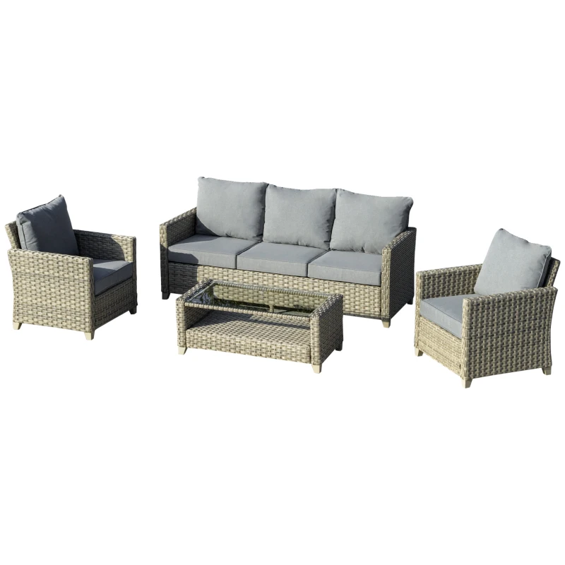 Outsunny 4-delige Luxe poly-rotan tuinmeubelset tuinset zitgroep lounge-set lounge-meubilair met bijzettafel zitkussen aluminium bruin, grijs