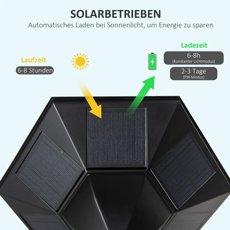 Outsunny Solar Tuinlantaarn Lantaarn Tuinlamp Pad Licht met 19 LED 130 Lumen 3000K Aluminium Gehard Glas Zwart 22 x 22 x 194 cm