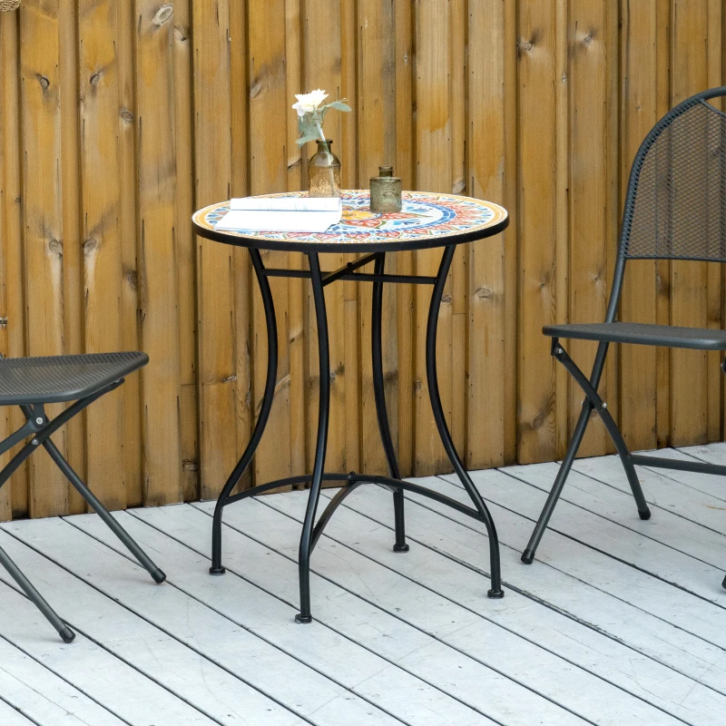 Outsunny tuintafel mozaïek tafel ronde bistrotafel bijzettafel met mozaïek blad keramiek metaal rood + blauw + wit Ø60 cm