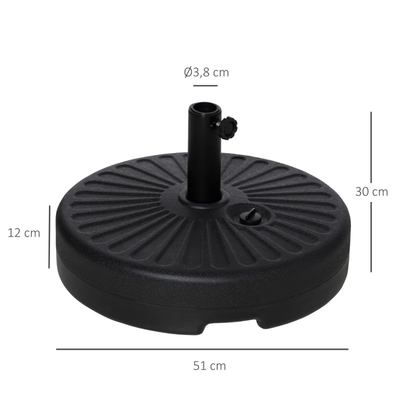 Outsunny Parasolvoet 21-26 kg Parasolstandaard voor Parasol Parasolstokken 38 mm Parasolvoet voor Tuinterras Balkon Cement Zwart Ø51 x 30H cm