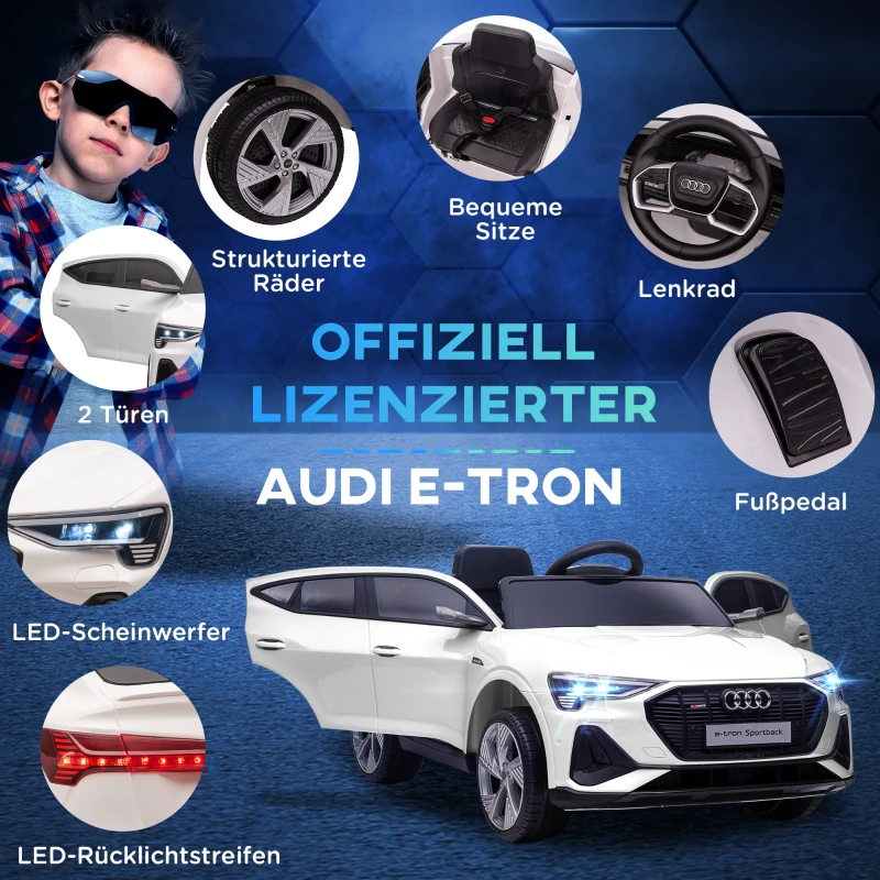 HOMCOM kindervoertuig elektrische auto 3 snelheden auto speelgoed elektrische kinderauto met afstandsbediening banden muziek (MP3/USB/TF) voor kinderen vanaf 3 jaar kunststof metaal wit(m-7)