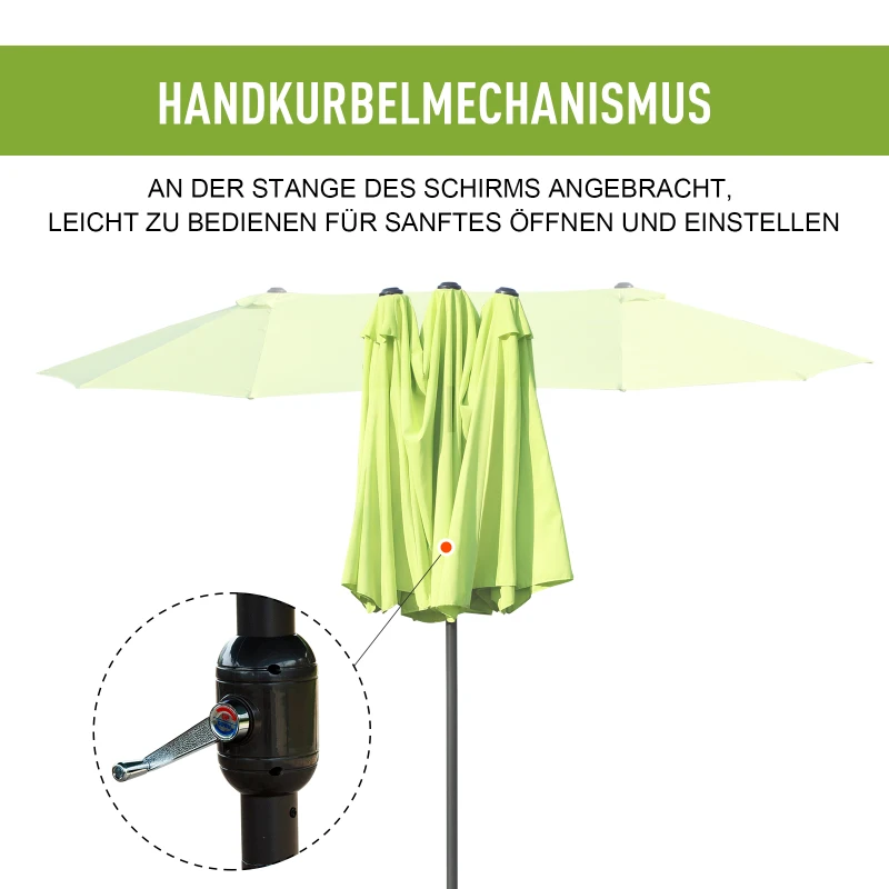 Outsunny Dubbele Parasol Tuinparasol Marktparasol Terrasparasol met Handkruk Groen Ovaal 460 x 270 x 240 cm