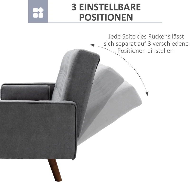 HOMCOM slaapbank opklapbare bank 3-zits stoffen slaapbank bank bank met slaapfunctie bankstel polyester hout grijs 208 x 81 x 92 cm