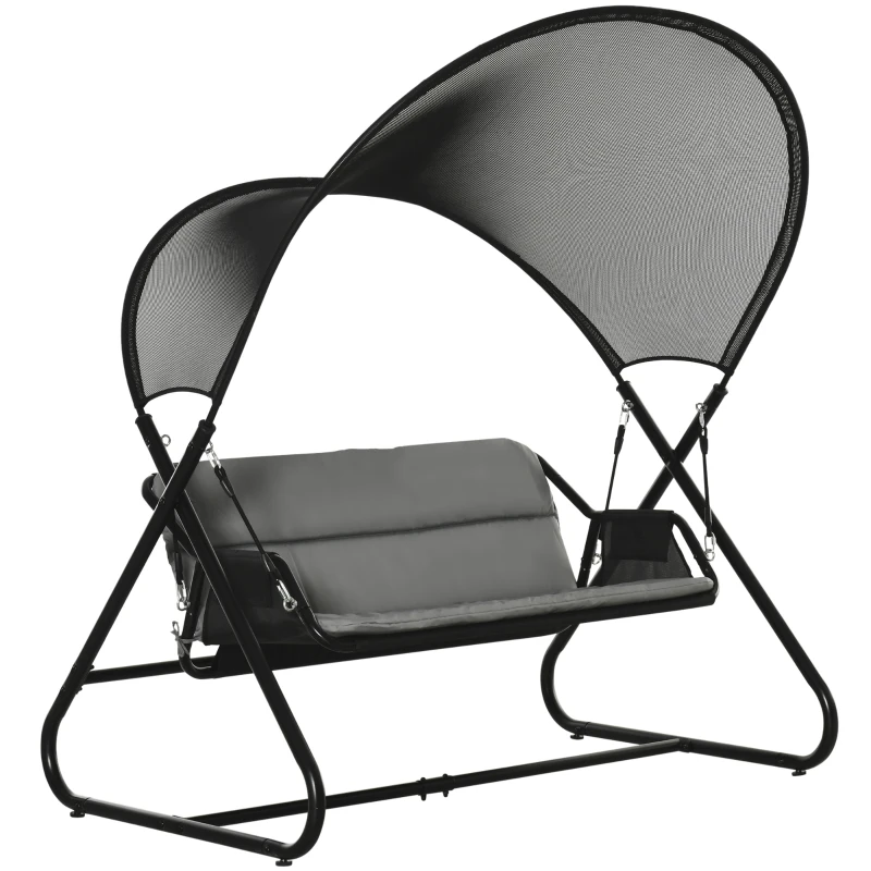 Outsunny tuinschommel ligbed 2 persoons schommelframe buitenschommelbank met zitkussen tekstregel zwart 166 x 140 x 187 cm