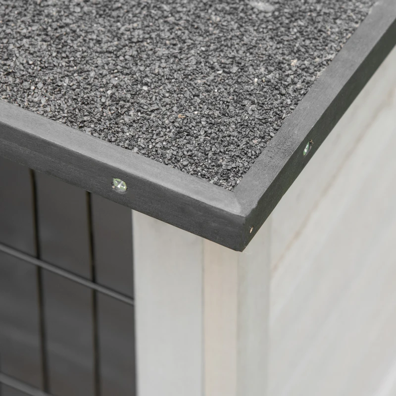 PawHut Casa para Coelhos de Madeira Coelheira para  Exterior com Bandeja Removível e Telhado Asfáltico 86x45x70cm Cinza e Preto