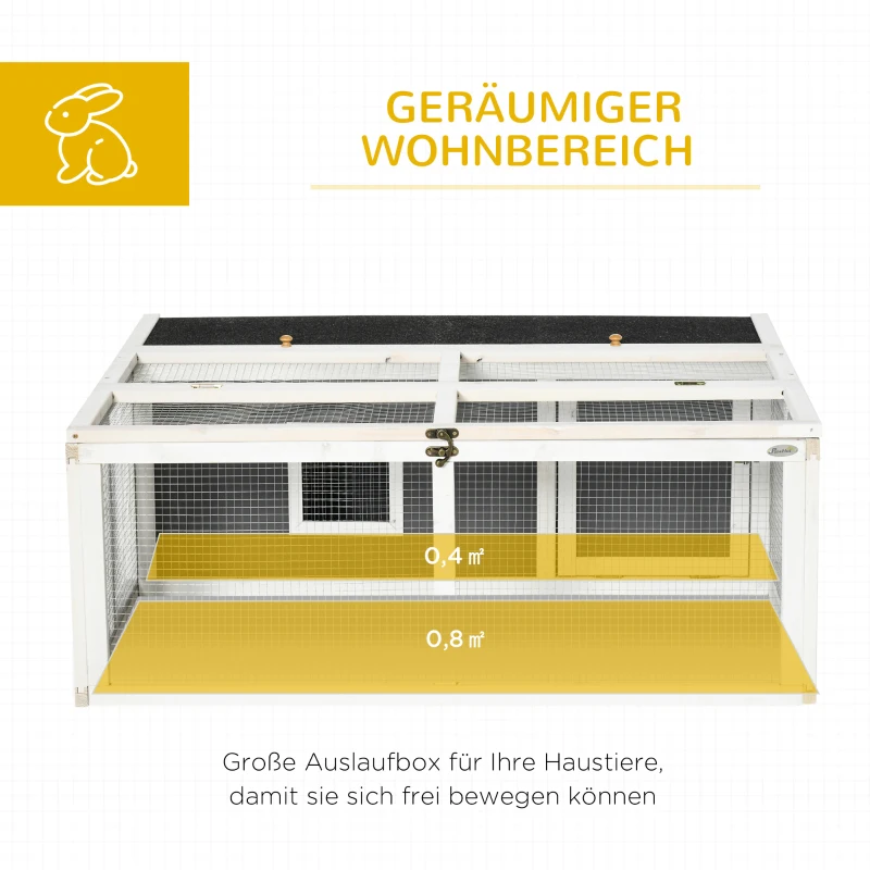 Pawhut Kleintierstall mit Freigehege wetterbeständig Tannenholz Weiß + Grau + Schwarz