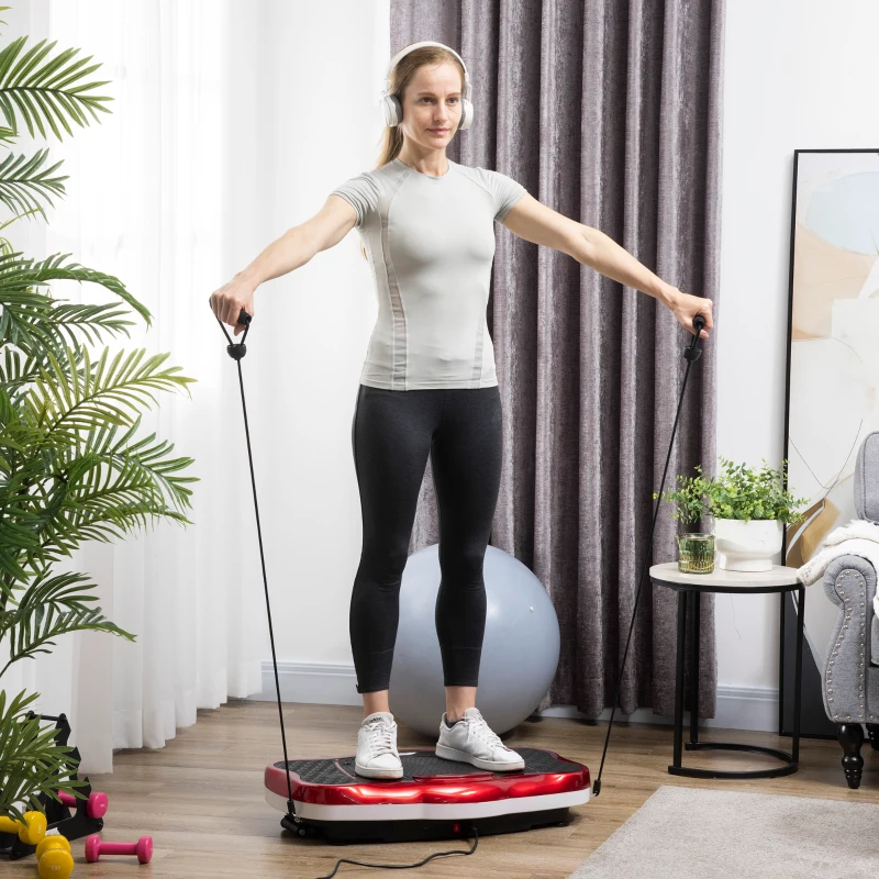 HOMCOM Plateforme vibrante oscillante 200 W écran LED 99 vitesses port USB télécommande et bandes de résistance Inclus - rouge et noir