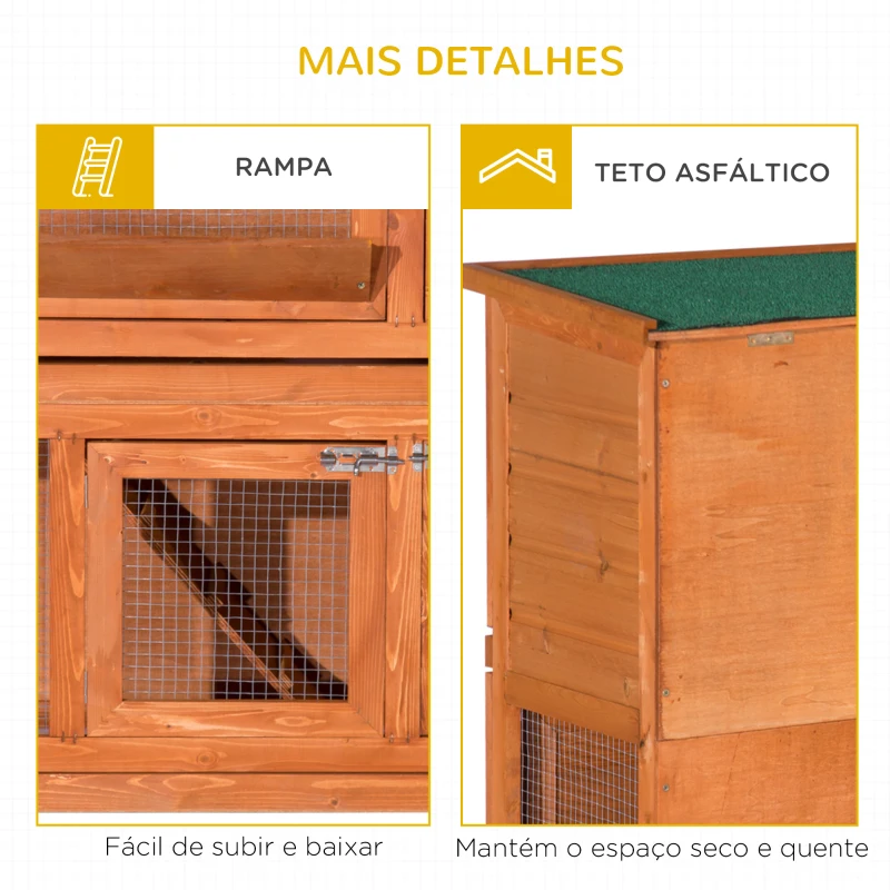 PawHut Coelheira de Madeira Exterior de 2 Níveis Gaiola para Coelhos com Teto Asfáltico Dobrável Rampa Portas e 2 Bandejas Removíveis 120x48x100cm Madeira