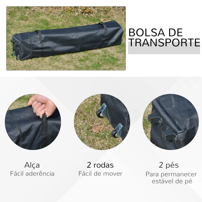 Outsunny Tenda Dobrável 3x3 Portátil de Jardim com Bolsa de Transporte com Rodas Aço para Exterior Festas Campismo Branco