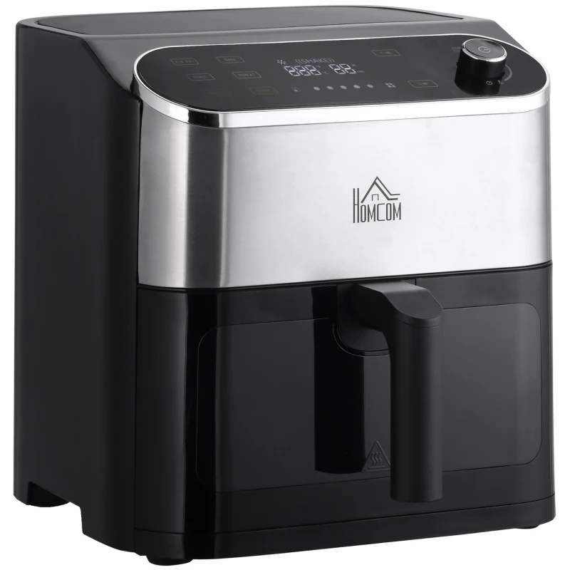 HOMCOM Fritadeira sem Óleo 4 em 1 1350W com 3 Programas Ecrã LED Tátil Temperatura Ajustável e Cesta Antiaderente 31x37,5x32cm Preto