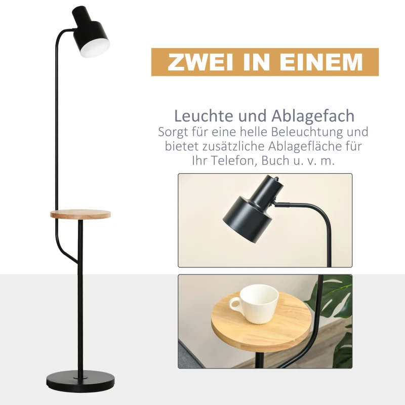 HOMCOM lampa podłogowa z półką lampa stojąca lampka do czytania E27 LED stal