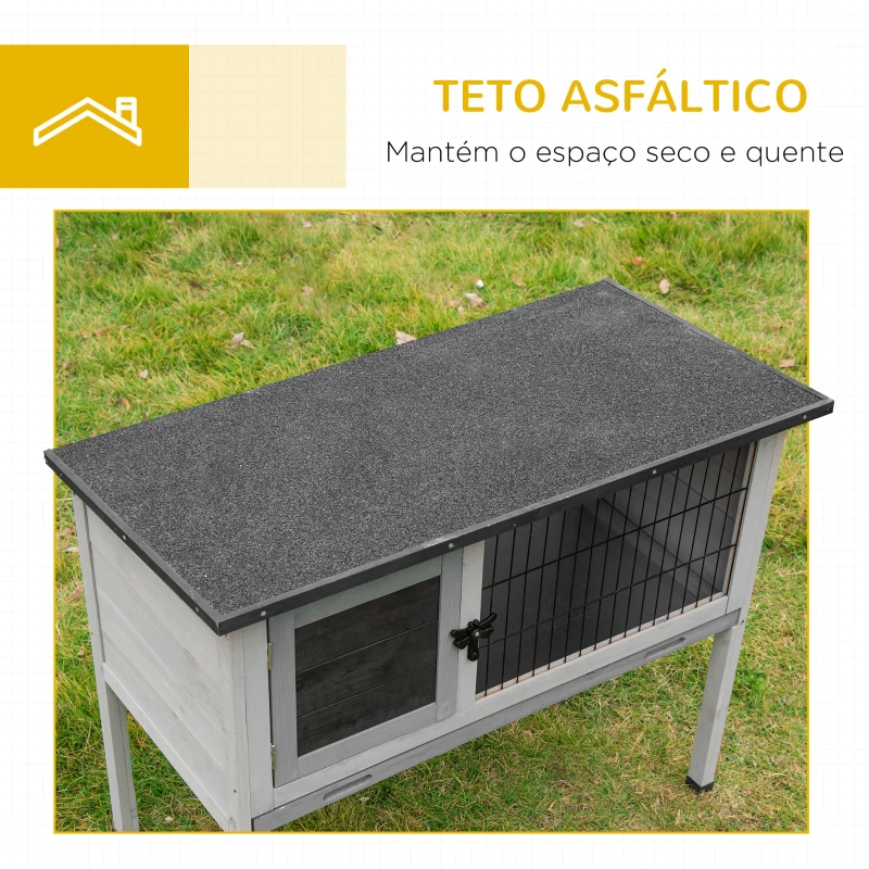 PawHut Casa para Coelhos de Madeira Coelheira para  Exterior com Bandeja Removível e Telhado Asfáltico 86x45x70cm Cinza e Preto