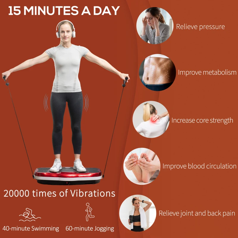 HOMCOM Plateforme vibrante oscillante 200 W écran LED 99 vitesses port USB télécommande et bandes de résistance Inclus - rouge et noir