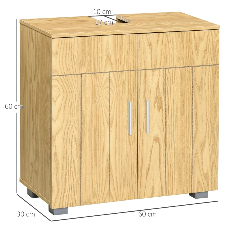 kleankin Móvel para Lavatório Pousar Armário Casa de Banho de Madeira com 2 Portas e Prateleira Interior Ajustável Moderno 60x30x60cm Madeira