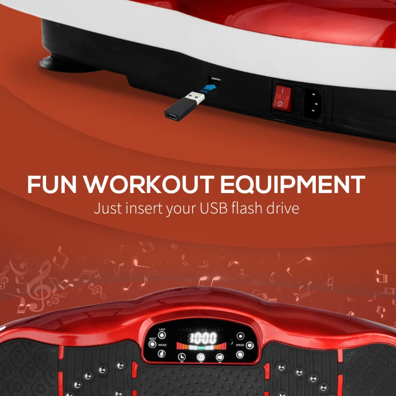 HOMCOM Plateforme vibrante oscillante 200 W écran LED 99 vitesses port USB télécommande et bandes de résistance Inclus - rouge et noir