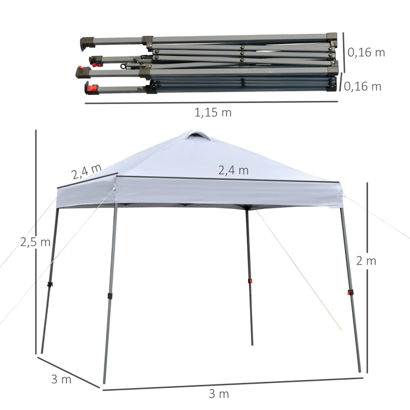 Outsunny Tenda Dobrável 3x3 Portátil de Jardim com Bolsa de Transporte com Rodas Aço para Exterior Festas Campismo Branco