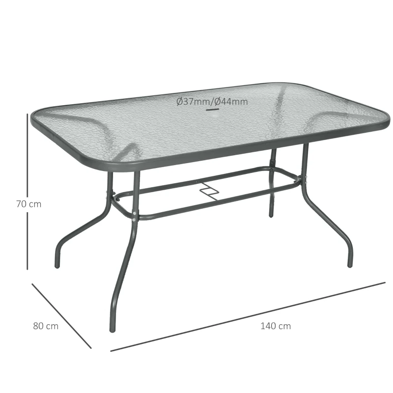 Outsunny Mesa de exterior retangular com furo 140x80x70cm Cinza carvão